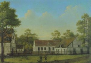 Gehoft In Der Mark Brandenburg, Im Vordergrund Jager Mit Ihren Hunden by Johann Friedrich Stock