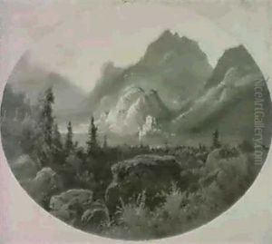 Gebirgssee Mit Einer Burgruineam Ufer by Johann Friedrich Stock