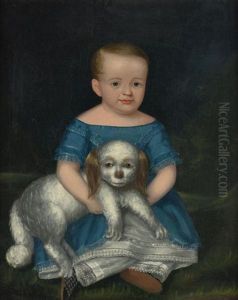 Boy In A Blue Dress With His Dog by Joseph Whiting Stock