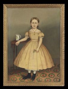 Portrait Of A Young Girl In A Yellow Dress With Rosebuds