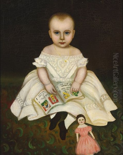 Portrait Of A Young Girl With Open Primer And Doll - view 1