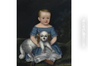 Girl In A Blue Dress With Her Pet Dog Girl In A Blue Dress With Her Pet Dog