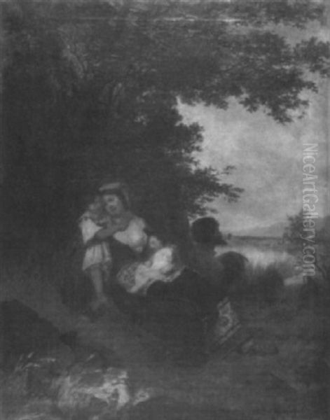 Bauernfamilie In Der Tracht Der Albaner Berge Bei Der Rast - view 1