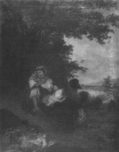 Bauernfamilie In Der Tracht Der Albaner Berge Bei Der Rast by Franz Xaver Stocker