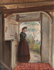 Diele Mit Frau In Fohrer Tracht by Julius Stockfleth