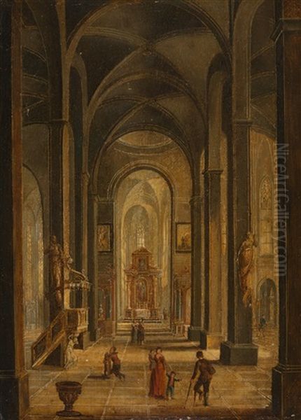 2 Tafeln: Kircheninterieur - Blick In Einen Gotischen Chorumgang - view 1