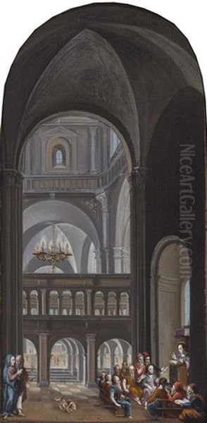 Gotisches Kircheninterieur Mit Figurenstaffage - view 1