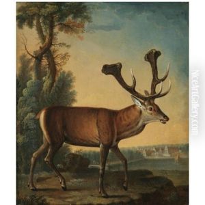 A Stag In A Landscape, A View Of The Castle Of Kranichstein Beyond