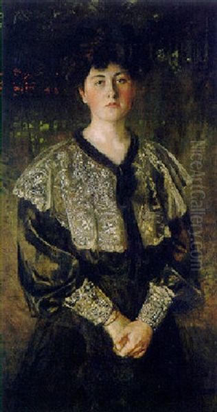 Portrait Einer Jungen Frau Im Schwarzen Taftkleid - view 1