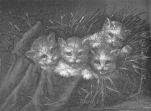 Ein Quartett - Junge Katzen In Einem Korbchen by Minna Stocks