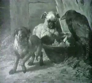 The Shared Repast/genre Scene With Puppies And Crow