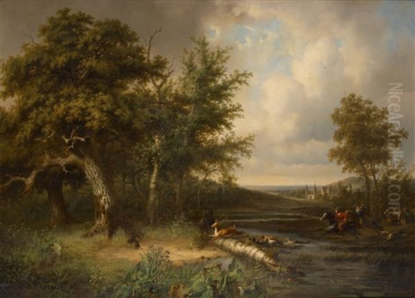 Chasseurs A Courre Sur Fond De Chateau - view 1