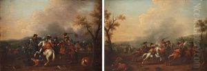 Battle Scenes, A Pair by Jan Jacobsz van der Stoffe