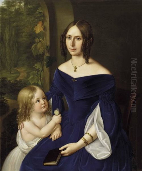 Bildnis Einer Dame Mit Kind Mit Ausblick Auf Einen Park - view 1