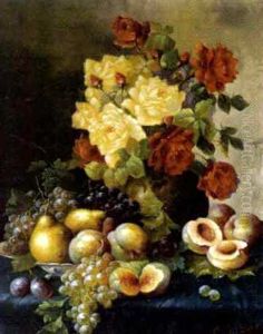 Stilleben Mit Pfirsich, Birnen Und Rosen by Carl Siegfried Stoitzner