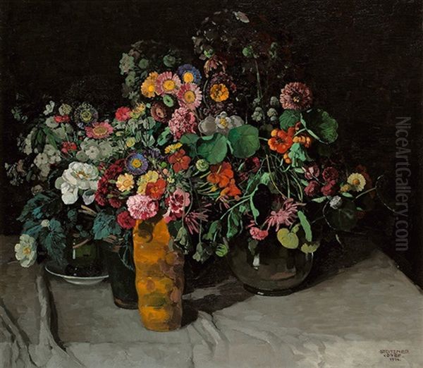Flower Still Life With Asters, Cloves And Nasturtium - view 1