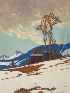 Vorfruhling In Den Tauern Mit Heustadeln by Josef Stoitzner