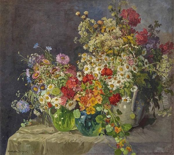 A Still Life With Meadow Flowers In Jugs - view 1