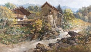 Bauerngehoft Und Muhle In Sommerlicher Alpenlandschaft by Konstantin Stoitzner