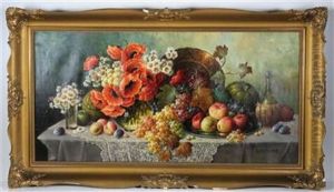 Obststillleben Mit Wiesen- Und Feldblumen