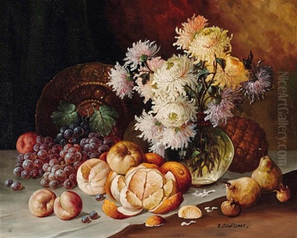 Stillleben Mit Fruchten, Blumen Und Teller - view 1