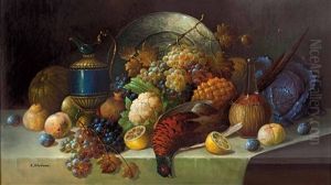 Groses Stillleben Mit Obst, Rebhuhn Und Gefasen
