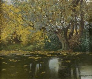 Herbstliche Flusslandschaft by Walter Stoitzner