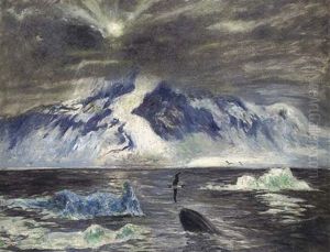 Moonlit Arctic Seascape With A Whale Moonlit Arctic Seascape With A Whale