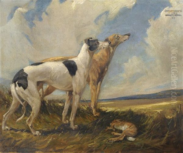 Two Greyhounds With A Hare In A Landscape - view 1