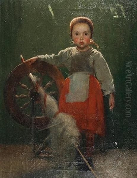Young Girl With A Spinning Wheel - view 1