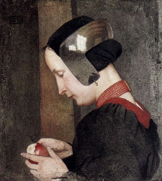 A Portrait Of A Lady Peeling An Apple - view 1