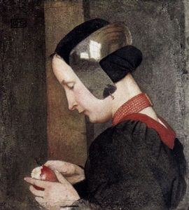 A Portrait Of A Lady Peeling An Apple by Marianne Stokes