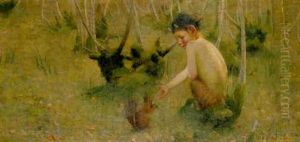 A Faun Feeding A Squirrel