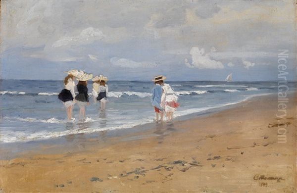 Girls Paddling At The Seaside - view 1