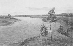 Mittelrussische Fluslandschaft by Evgeniy Ivanovich Stolitsa
