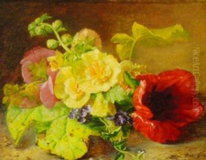 Poppies, Hollyhock And Primrose In Nature by Alida Elizabeth van Stolk