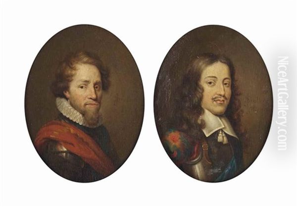 Portrait Of Prince Maurits (1576-1625), Bust-length, In Armour With A White Collar And An Orange Sash; And Portrait Of Prince Willem Ii (1626-1650), Bust-length, In Armour With A Flat White Collar With Tassels And A Blue Sash - view 1