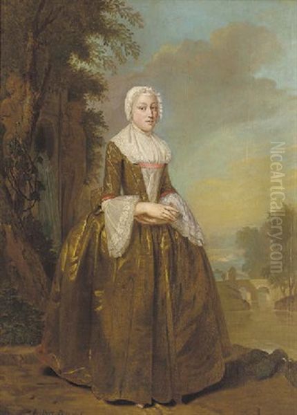 Portrait Of A Lady In A Green Dress, In A Landscaped Garden - view 1