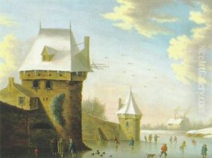 Eislaufer Vor Den Mauern Einer Stadt