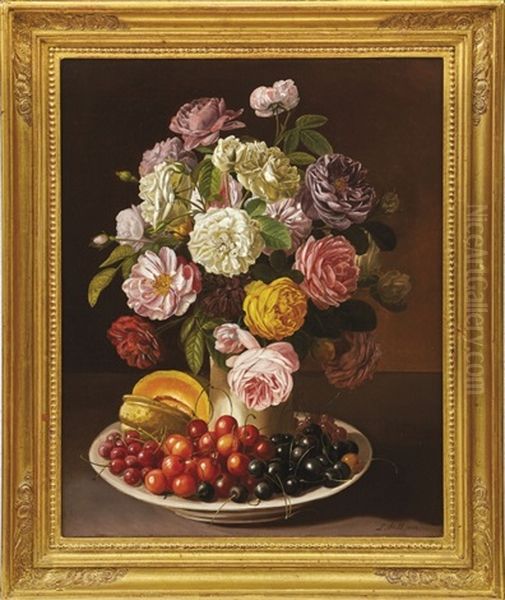 Paar Blumenstillleben Mit Fruchten - view 1