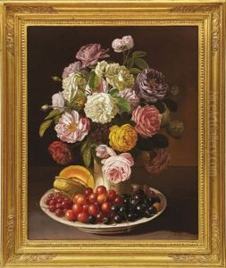 Paar Blumenstillleben Mit Fruchten