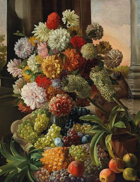 Flowers - Still Life With Fruit And Thieving Monkey - view 1