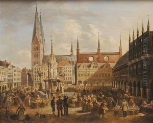 Markttag Auf Dem Lubecker Marktplatz Mit Reicher Personenstaffage