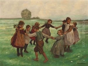 Spielende Kinder In Sommerlicher Landschaft by Georg Stolper