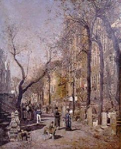 Figures In A Sunlit Street, Amsterdam by Fritz Stoltenberg