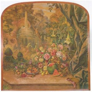 Jardin Con Fuente Y Gran Cesto De Flores Y Frutas by Ramon Stolz Segui