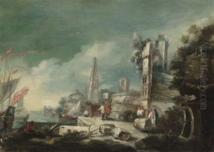 View Of A Mediterranean Port With Monuments And Figures by Antonio Stom