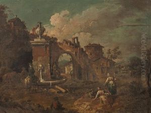 Jeune Homme Et Sa Barque Avec Une Bergere Et Son Troupeau (+ 3 Others; 4 Works) by Antonio Stom