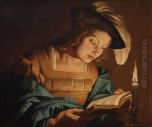 Boy Reading By Candlelight by Matthias Stom