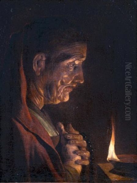 Portrait De Femme Priant Devant Une Chandelle - view 1